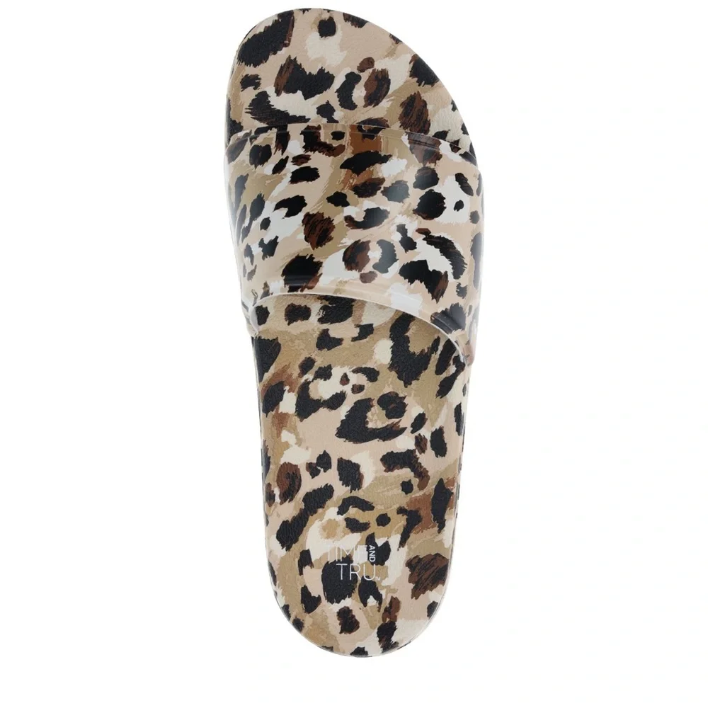 Time and Tru Womens Pool Slides Leopard - Picture 3 of 7
